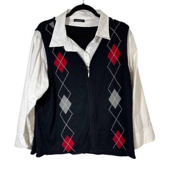 Notations woman long sleeve shirt button up zip collar cotton blend white READ - Picture 1 of 9